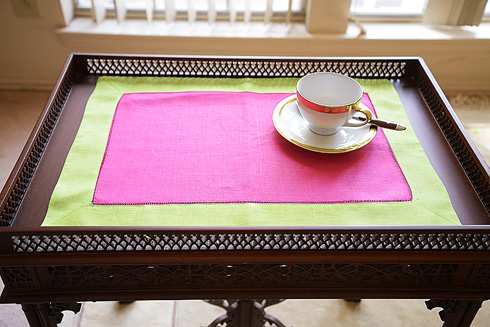 Multicolor Hemstitch Placemats 14"x20". Fuchsia & Macaw Green
